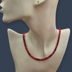 ALEXA RAE Hot Pink Fuscia Metal Square Beaded Necklace